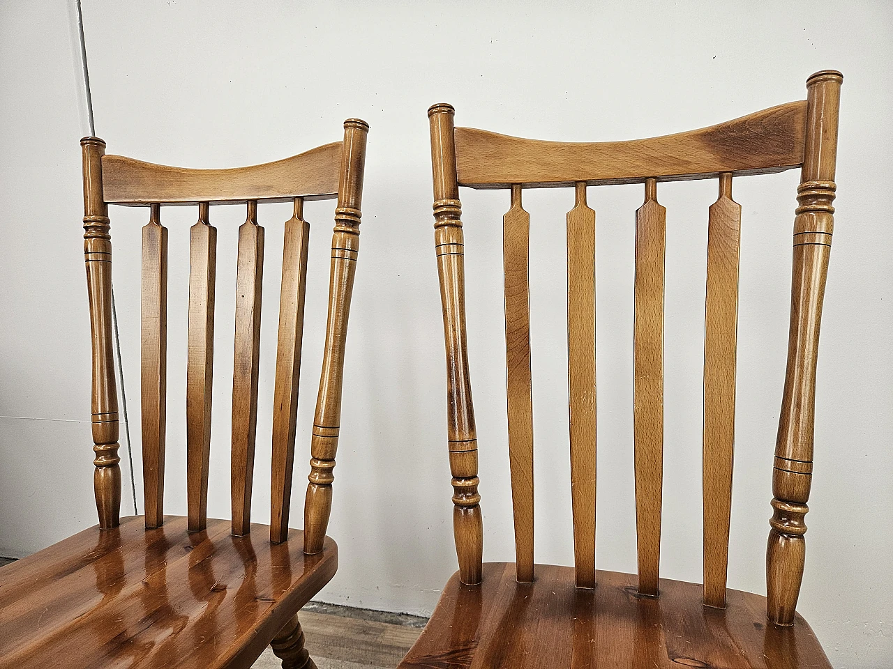 Pair of rustic wooden chairs, 80s 8