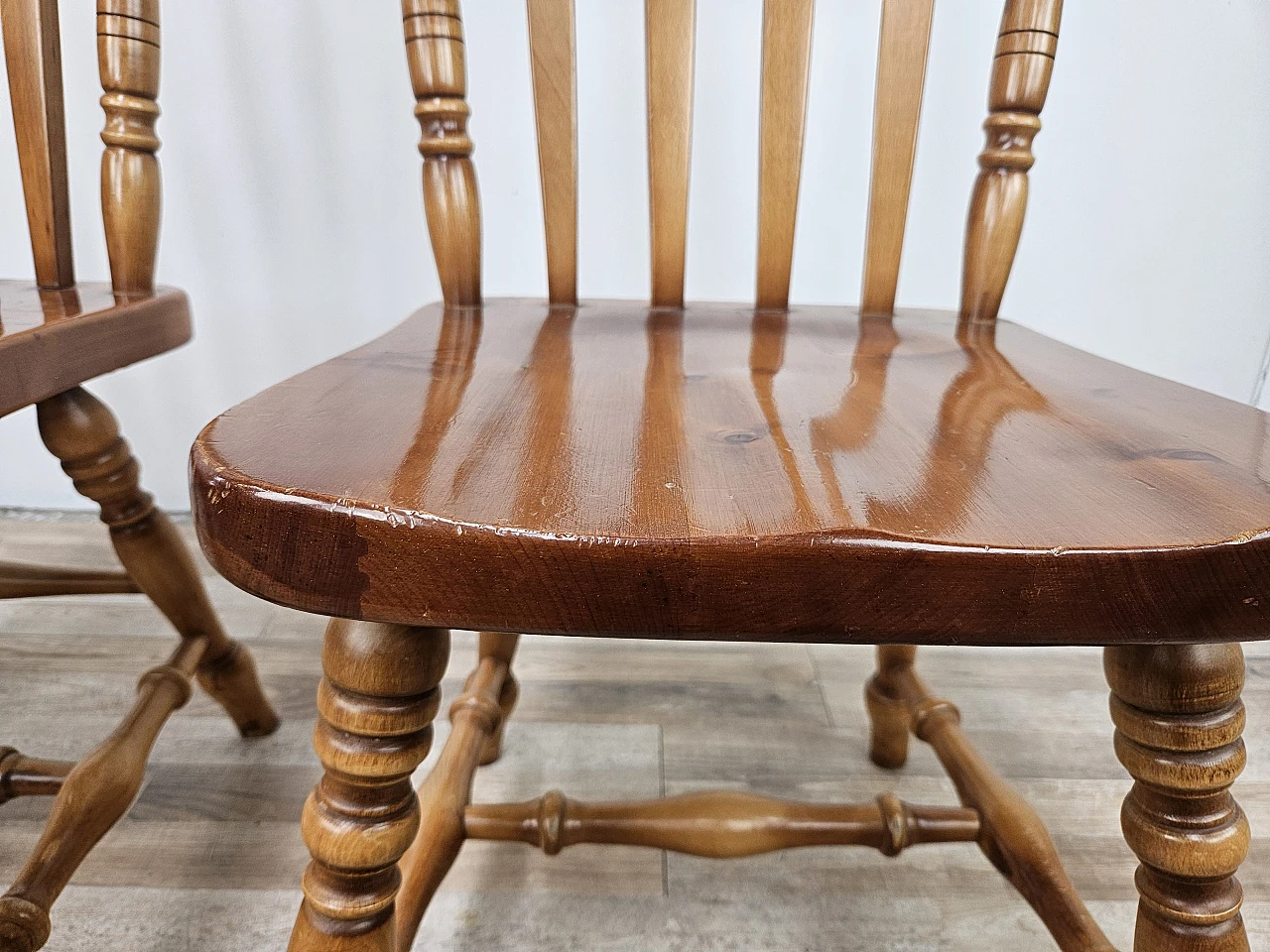 Pair of rustic wooden chairs, 80s 11