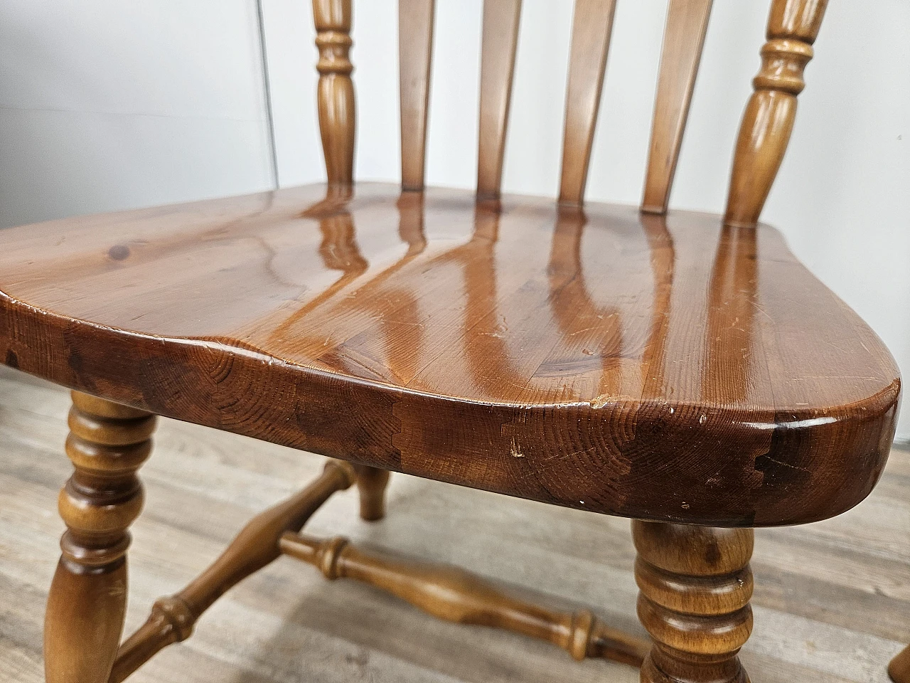 Pair of rustic wooden chairs, 80s 12