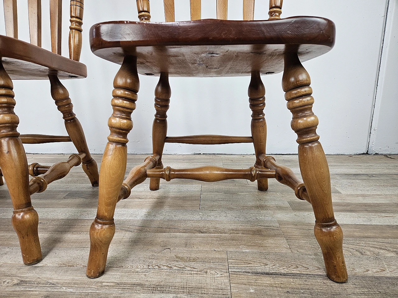 Pair of rustic wooden chairs, 80s 13