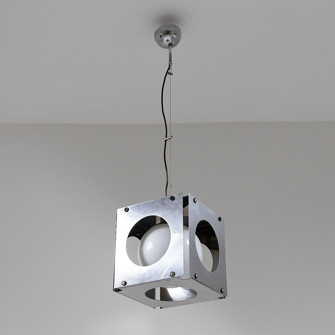 Milk glass and metal pendant lamp, 1970s 3