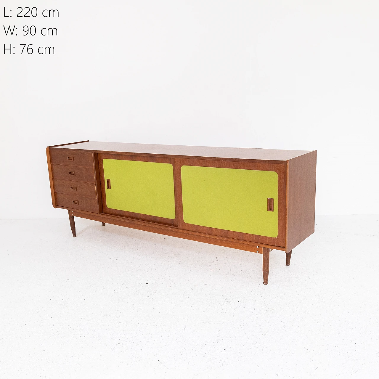 Italian walnut wood and green fabric sideboard, 1970s 6