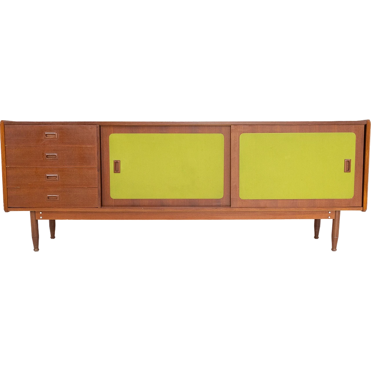 Italian walnut wood and green fabric sideboard, 1970s 8