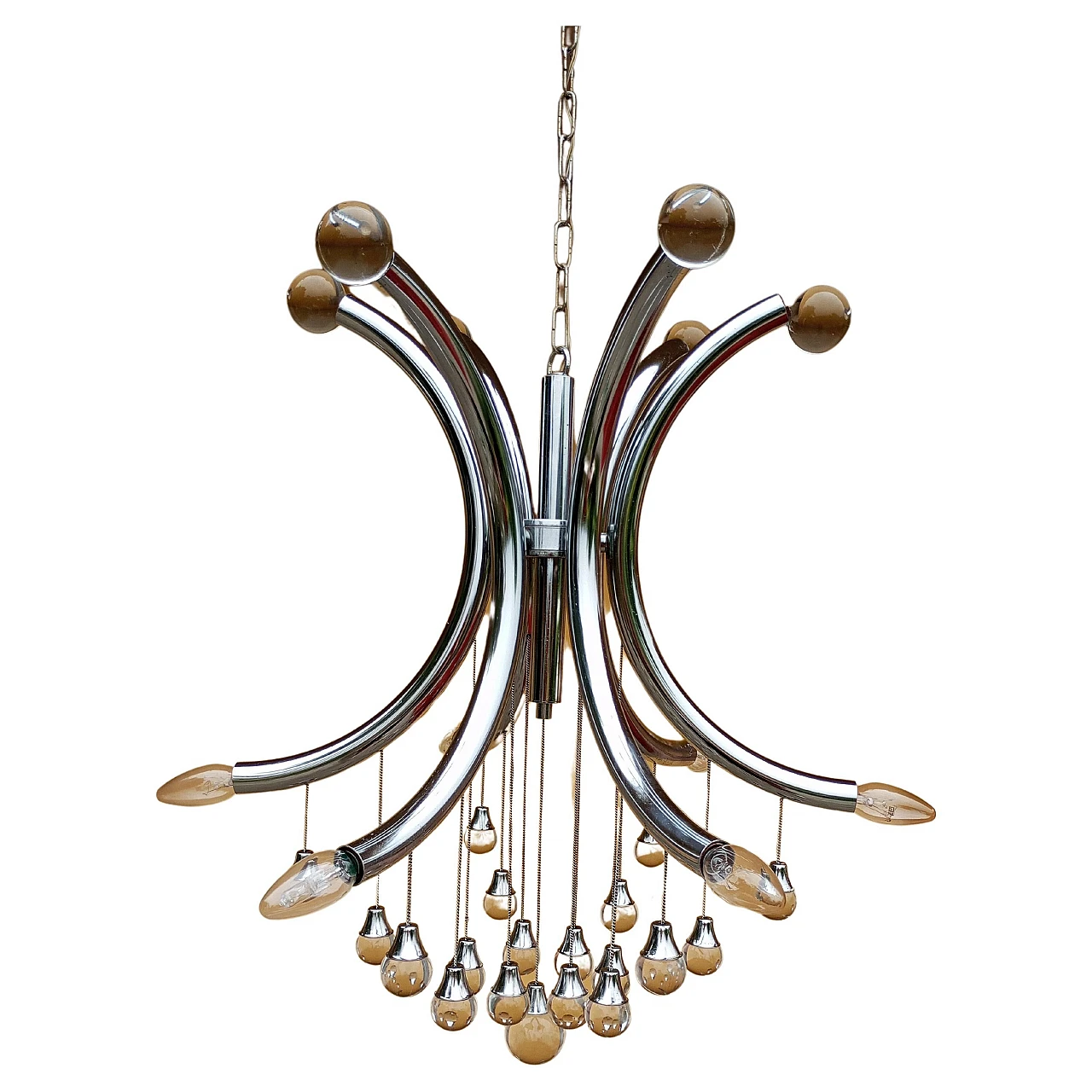 Chandelier chrome structure with glass spheres by Gaetano Sciolari, 1970s 1