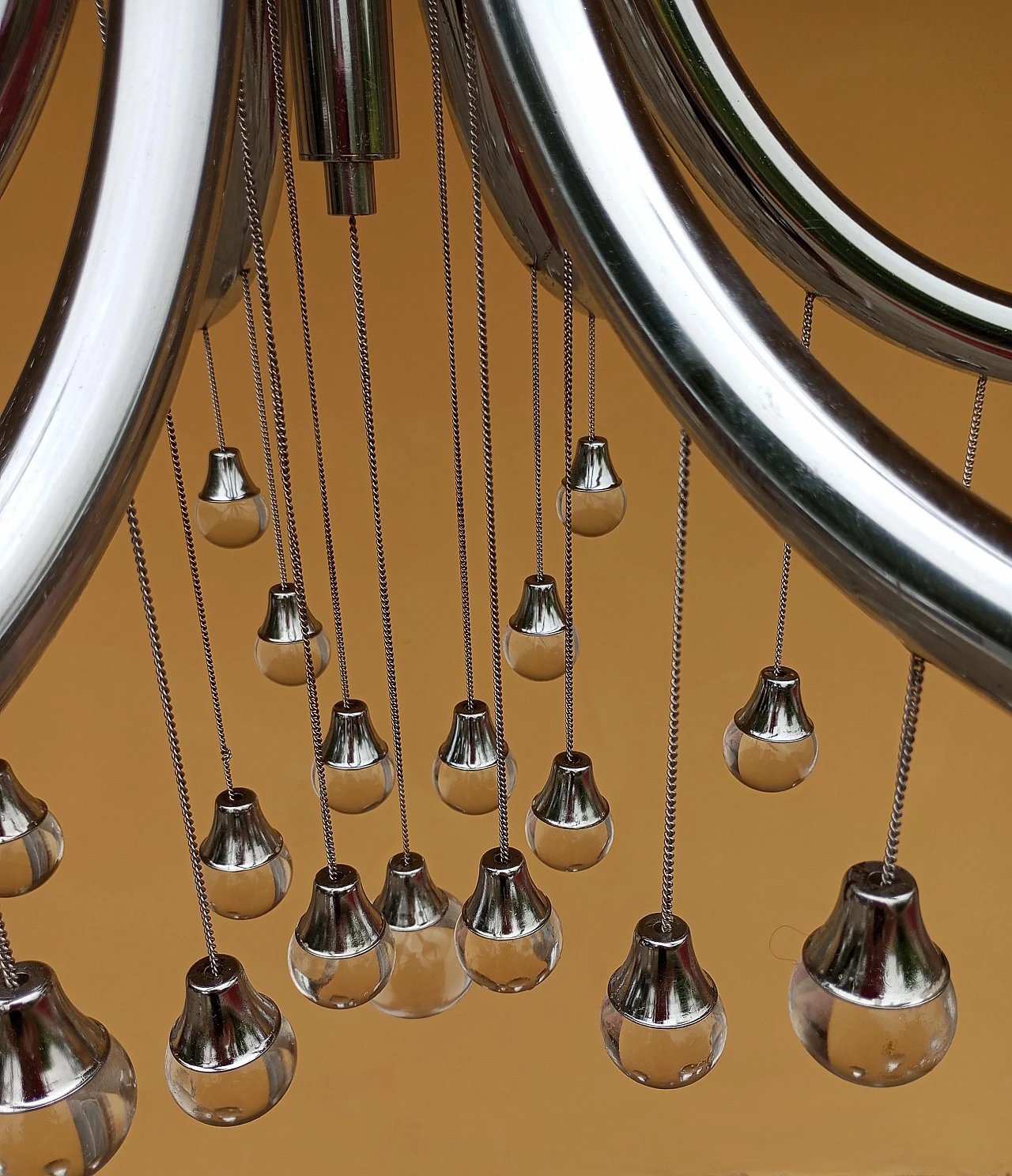 Chandelier chrome structure with glass spheres by Gaetano Sciolari, 1970s 3