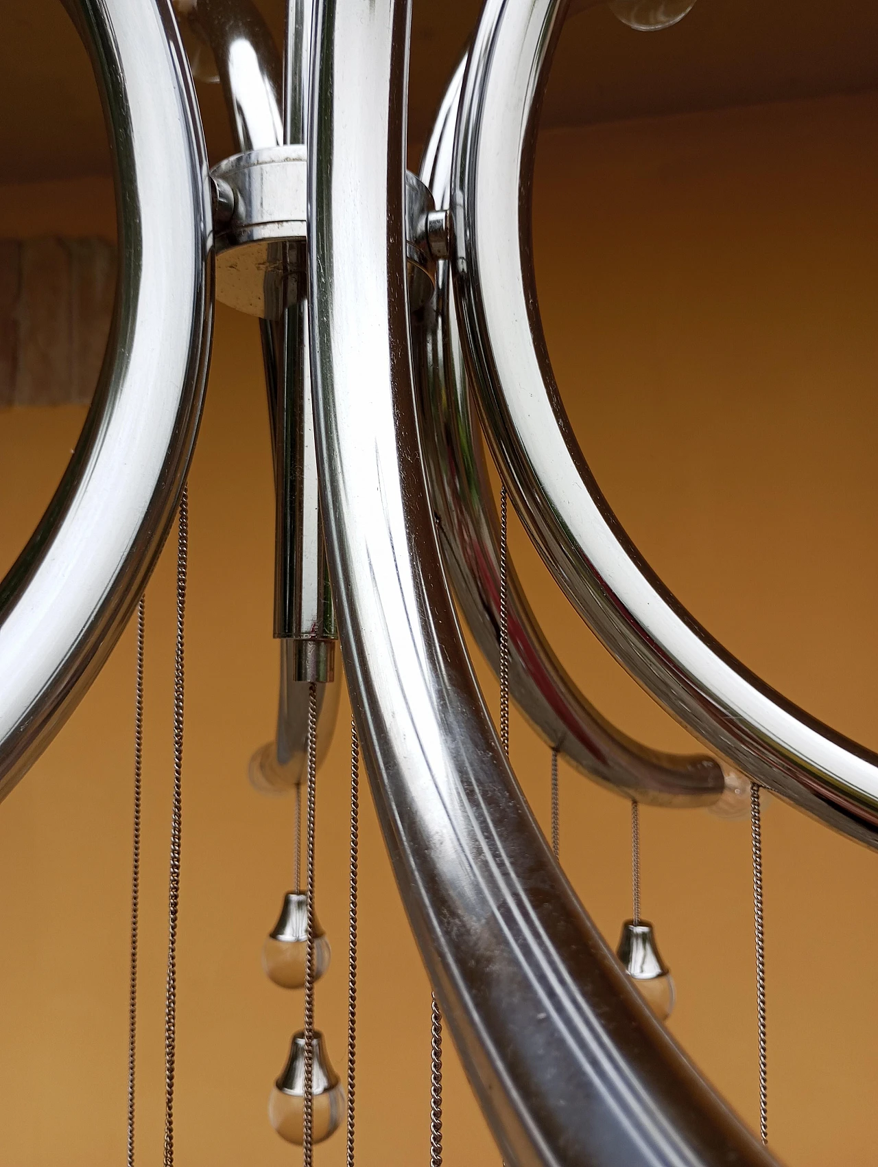 Chandelier chrome structure with glass spheres by Gaetano Sciolari, 1970s 5