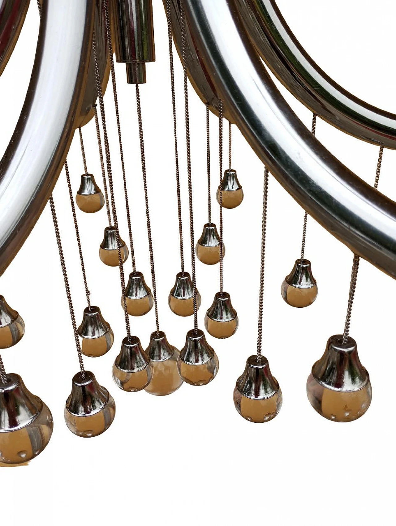 Chandelier chrome structure with glass spheres by Gaetano Sciolari, 1970s 6