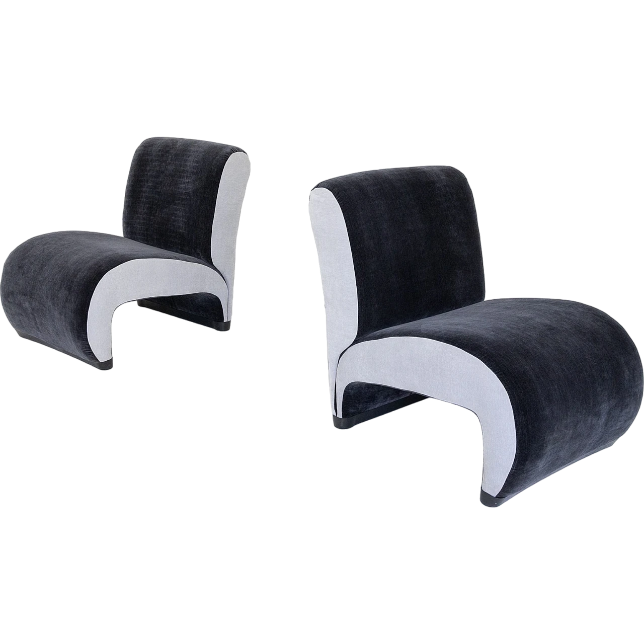 Pair of small armchairs in blue and grey velvet, 1970s 10