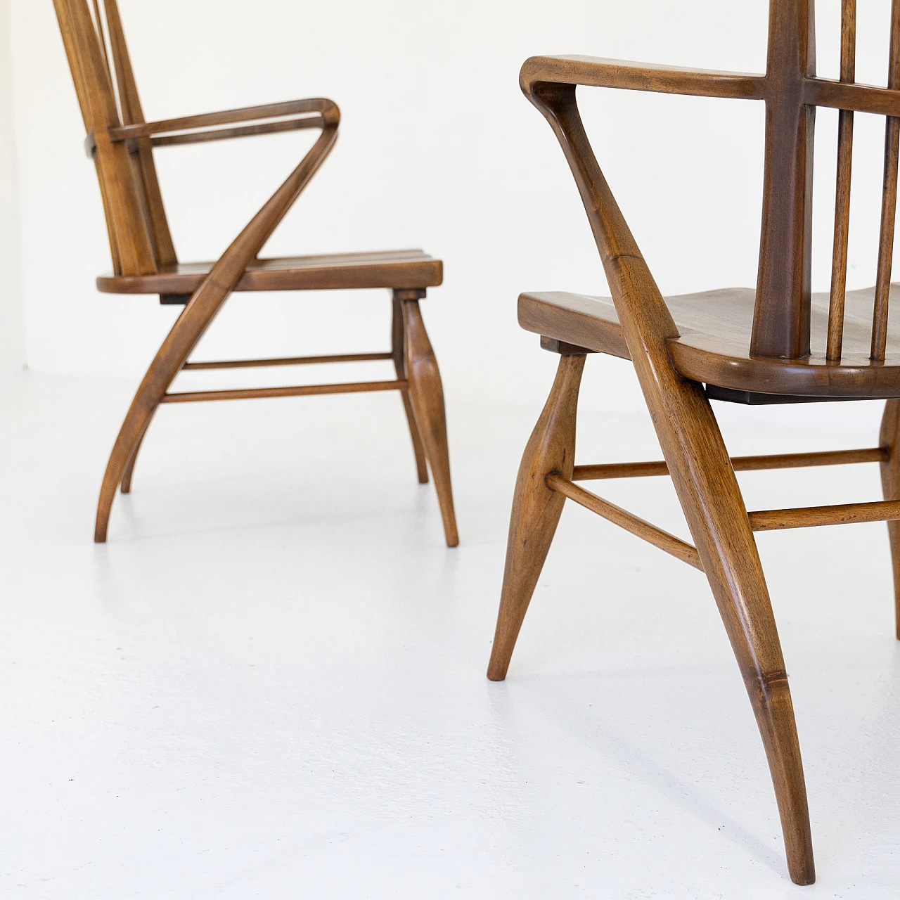 Pair of shaped walnut armchairs by Maurizio Tempestini, 1950s 2