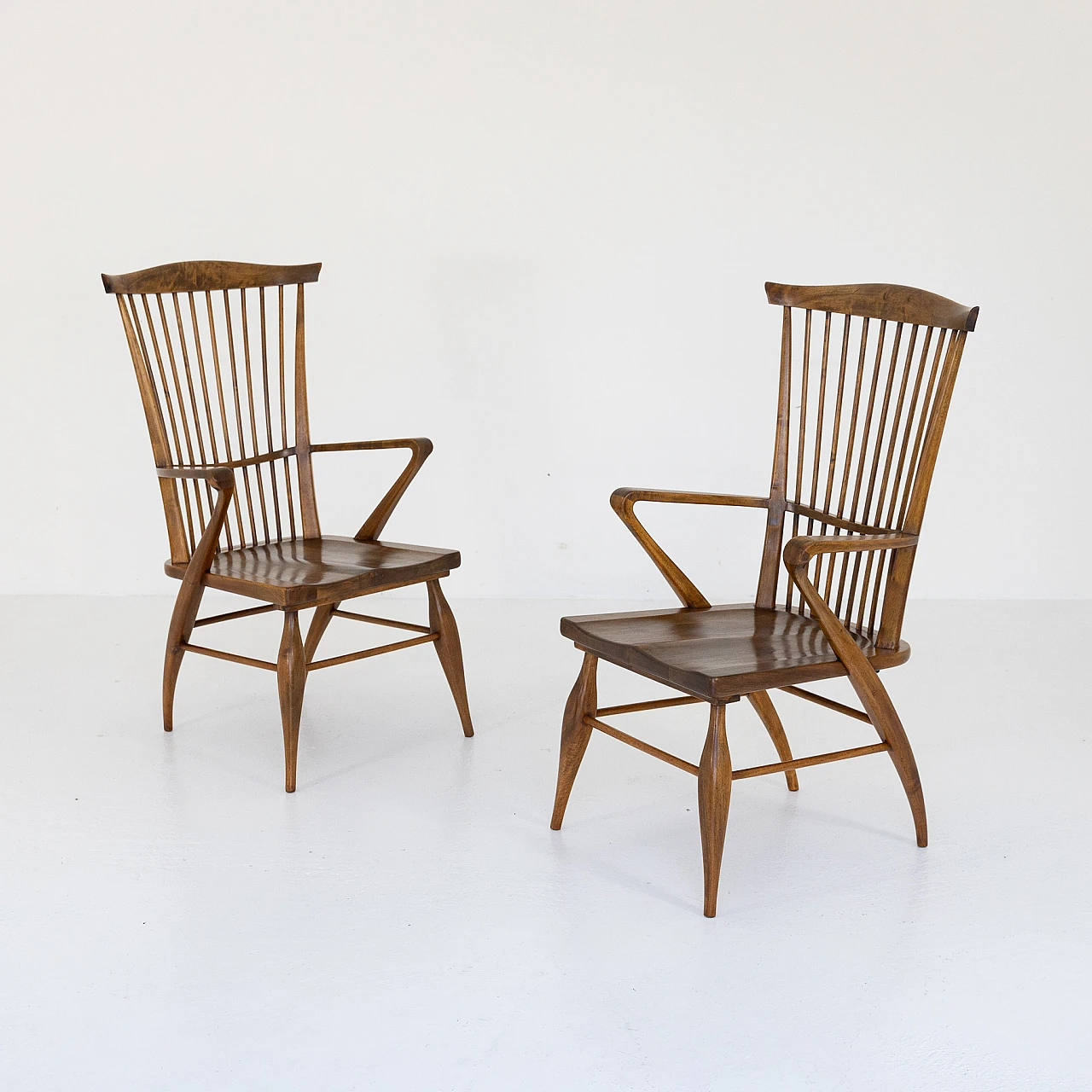 Pair of shaped walnut armchairs by Maurizio Tempestini, 1950s 6