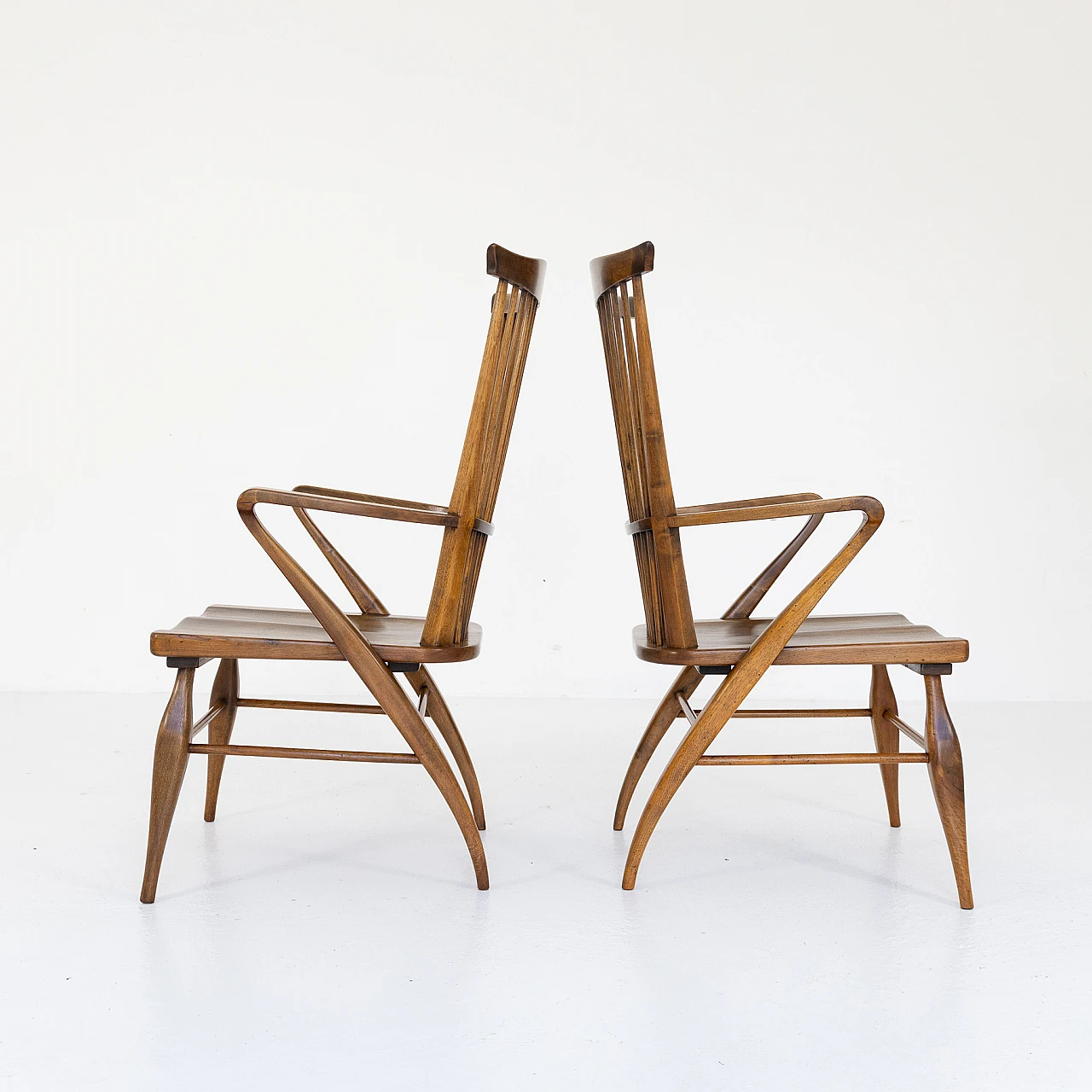 Pair of shaped walnut armchairs by Maurizio Tempestini, 1950s 8