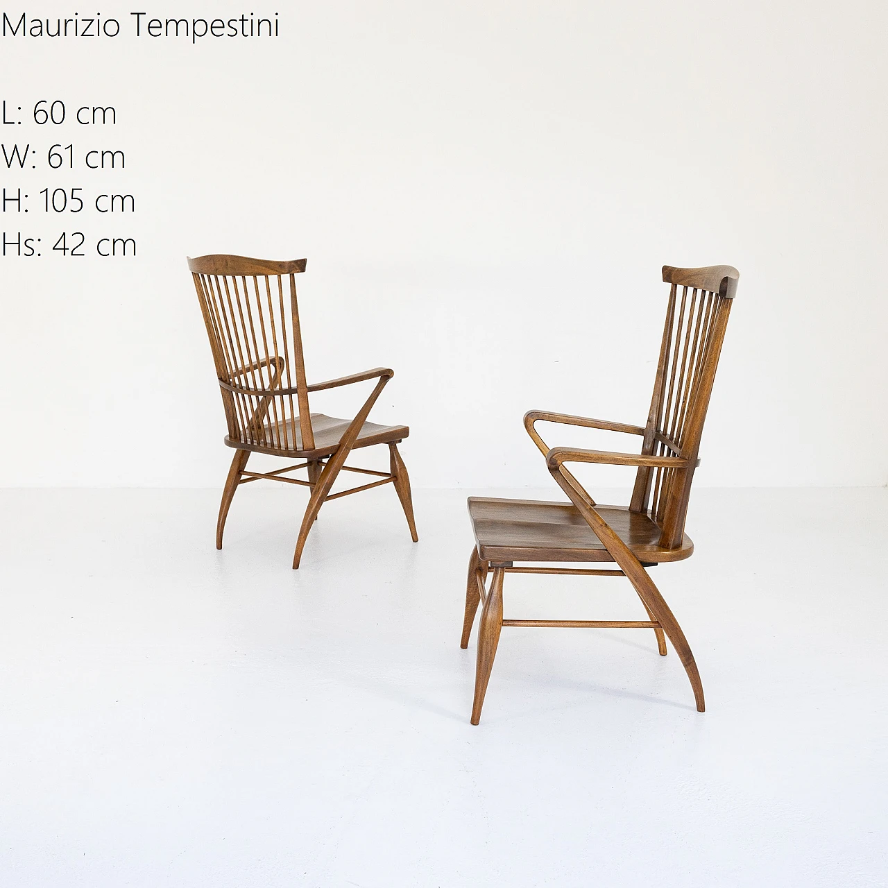 Pair of shaped walnut armchairs by Maurizio Tempestini, 1950s 12