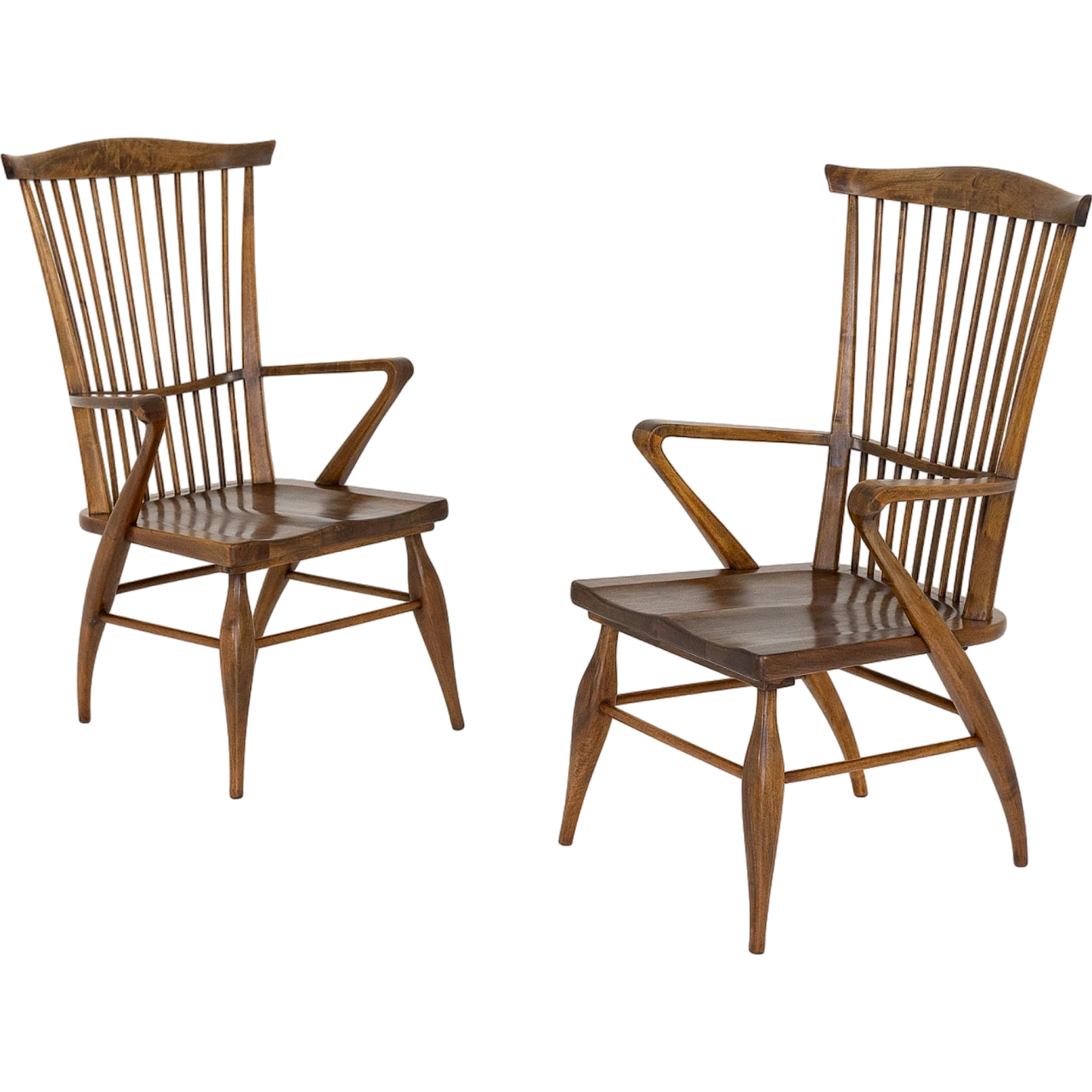 Pair of shaped walnut armchairs by Maurizio Tempestini, 1950s 13