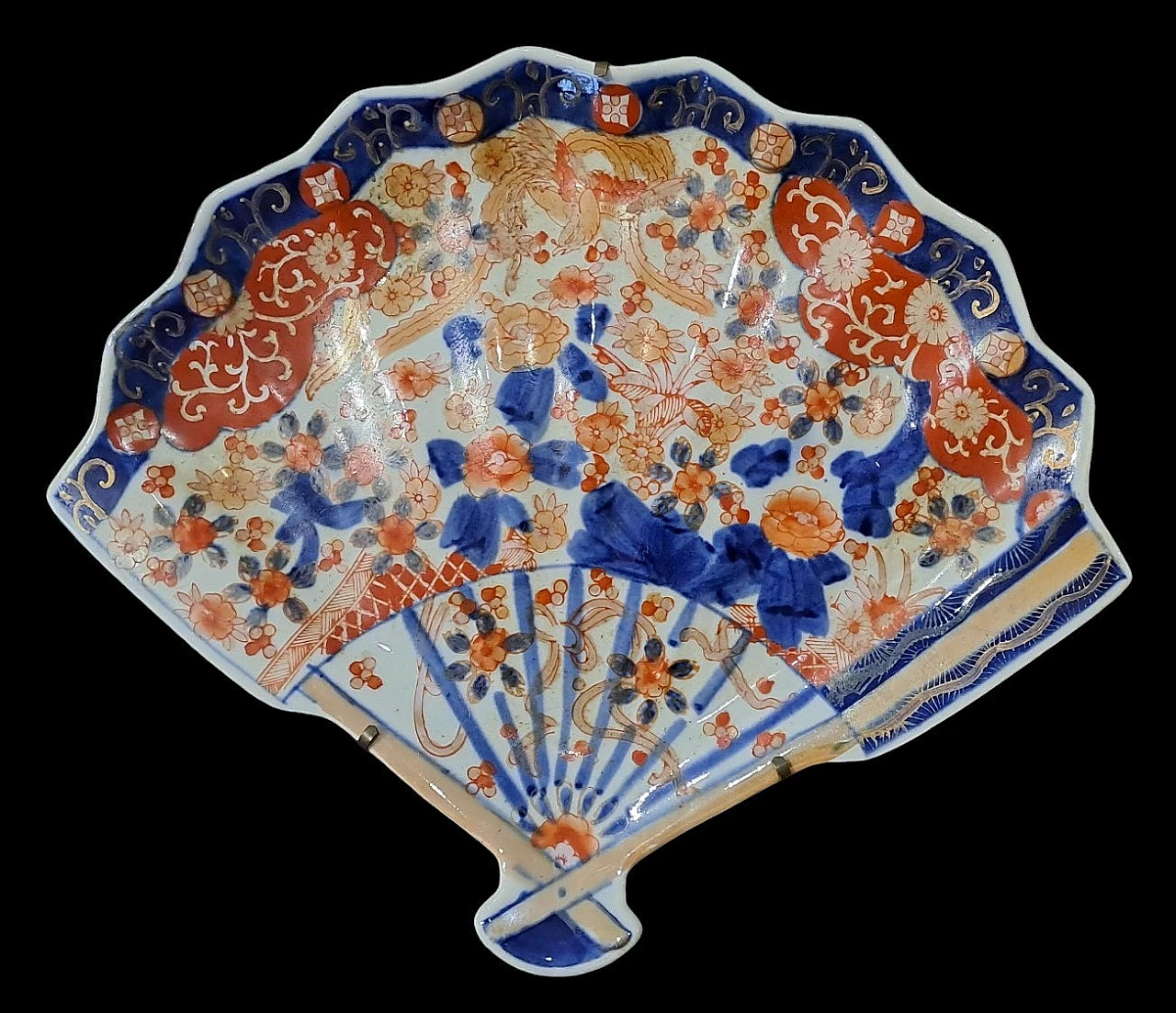 Set di 4 piatti a ventaglio in ceramica giapponese Imari, ‘800 1