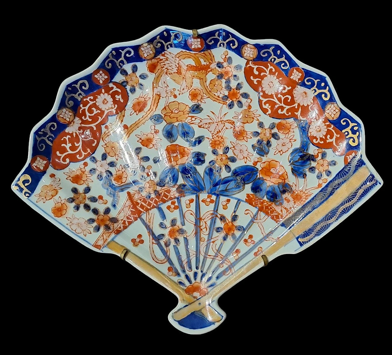 Set di 4 piatti a ventaglio in ceramica giapponese Imari, ‘800 3