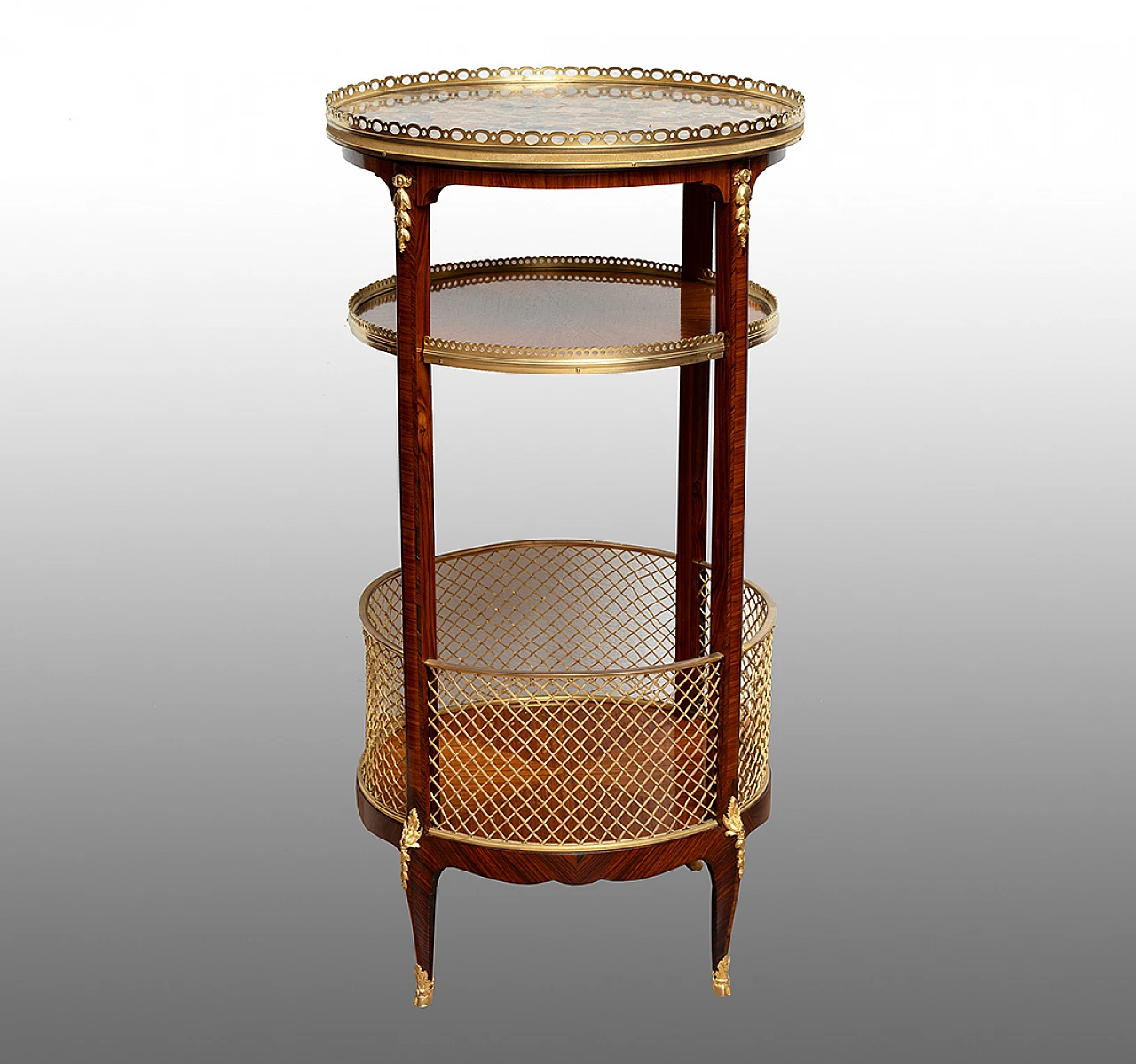 French Napoleon III coffee table in exotic woods and bronzes, 19th c. 1