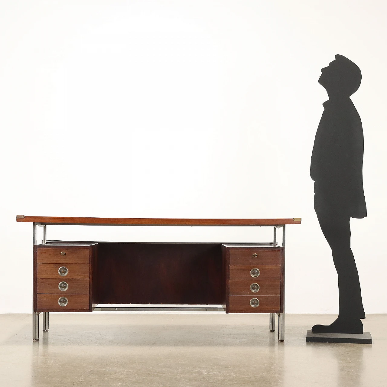 Metal and exotic wood veneer desk, 1960s 2