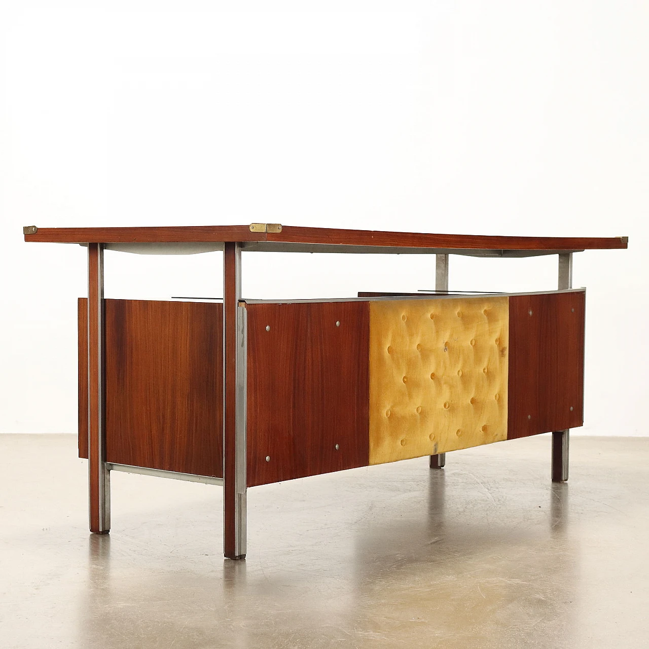 Metal and exotic wood veneer desk, 1960s 8