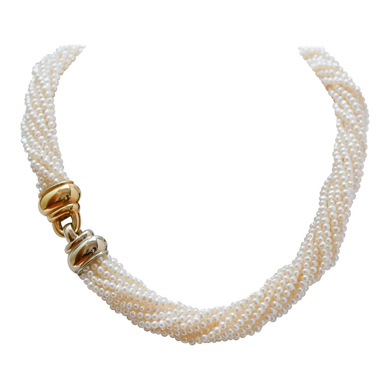 Collana in oro giallo e bianco 18 kt con perle, anni '50 1