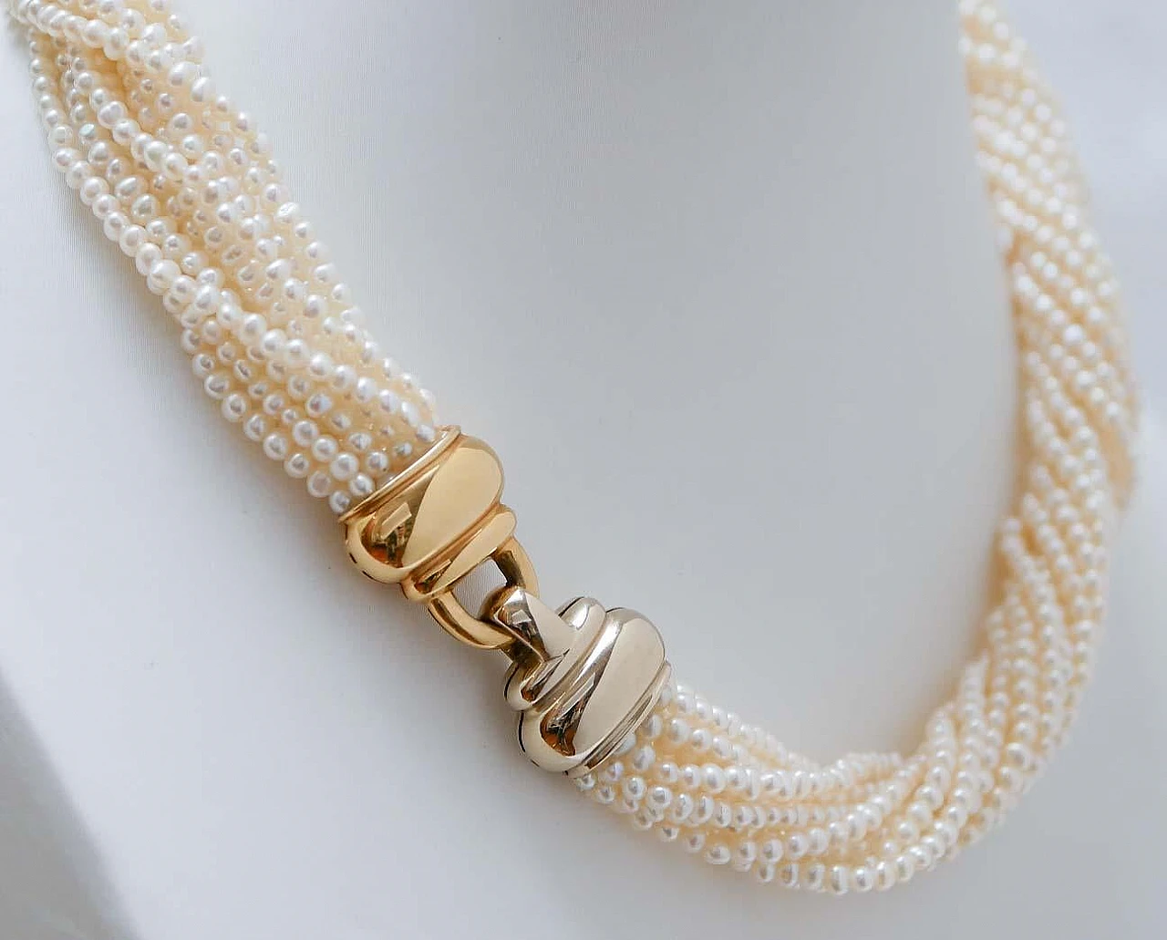 Collana in oro giallo e bianco 18 kt con perle, anni '50 3