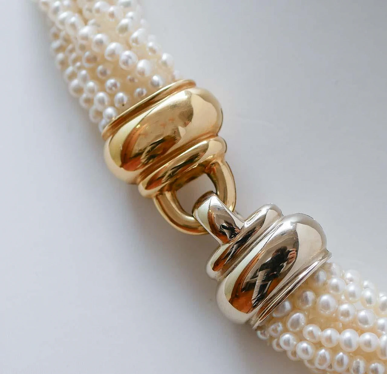 Collana in oro giallo e bianco 18 kt con perle, anni '50 4