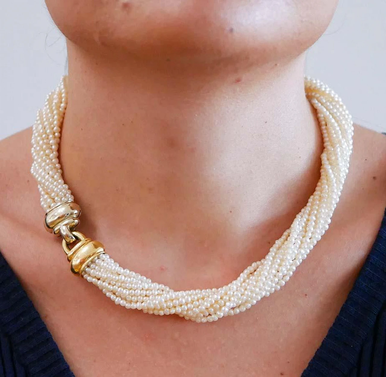 Collana in oro giallo e bianco 18 kt con perle, anni '50 6