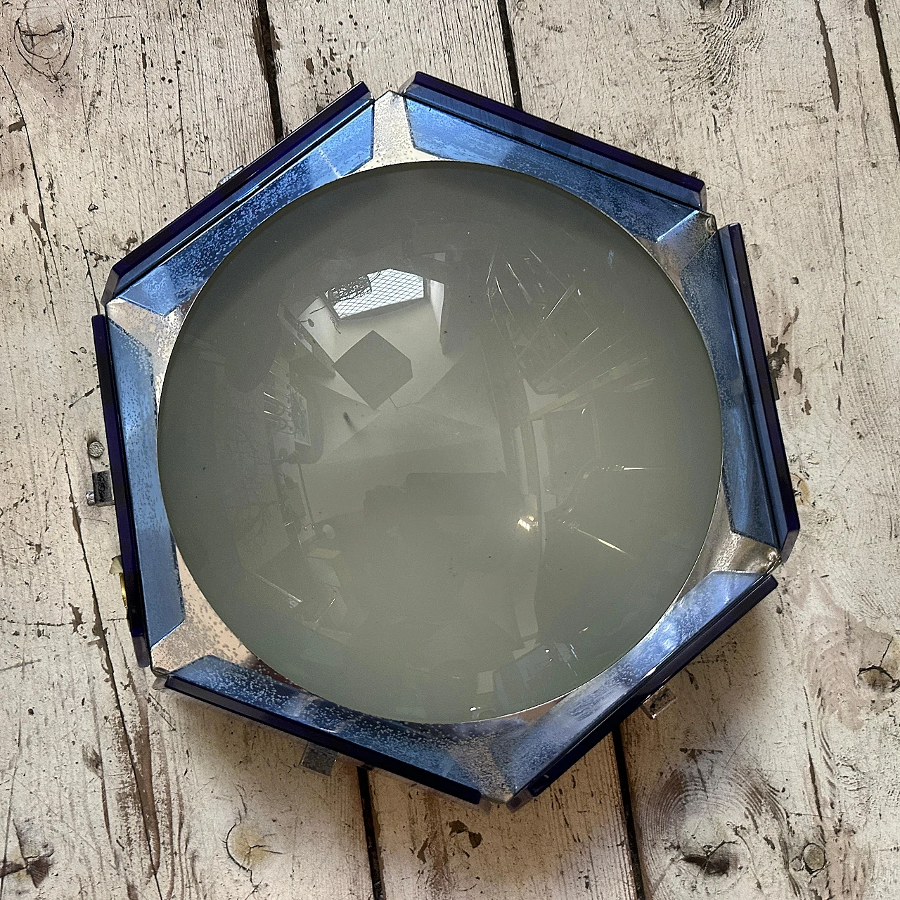 Hexagonal blue glass ceiling lamp by Veca, 1970s 5