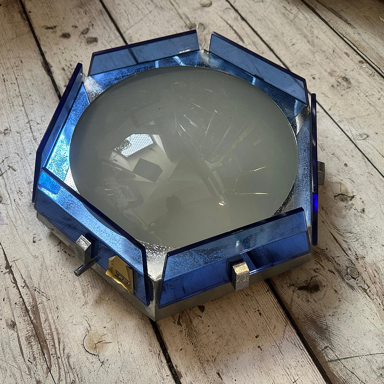 Hexagonal blue glass ceiling lamp by Veca, 1970s 11