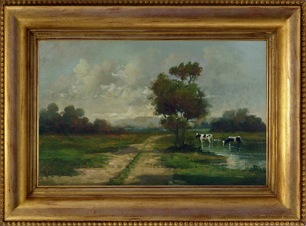 Landscape by Antonio Crespi, oil on canvas in frame, 2000s 1