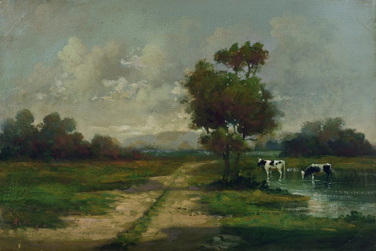 Landscape by Antonio Crespi, oil on canvas in frame, 2000s 2