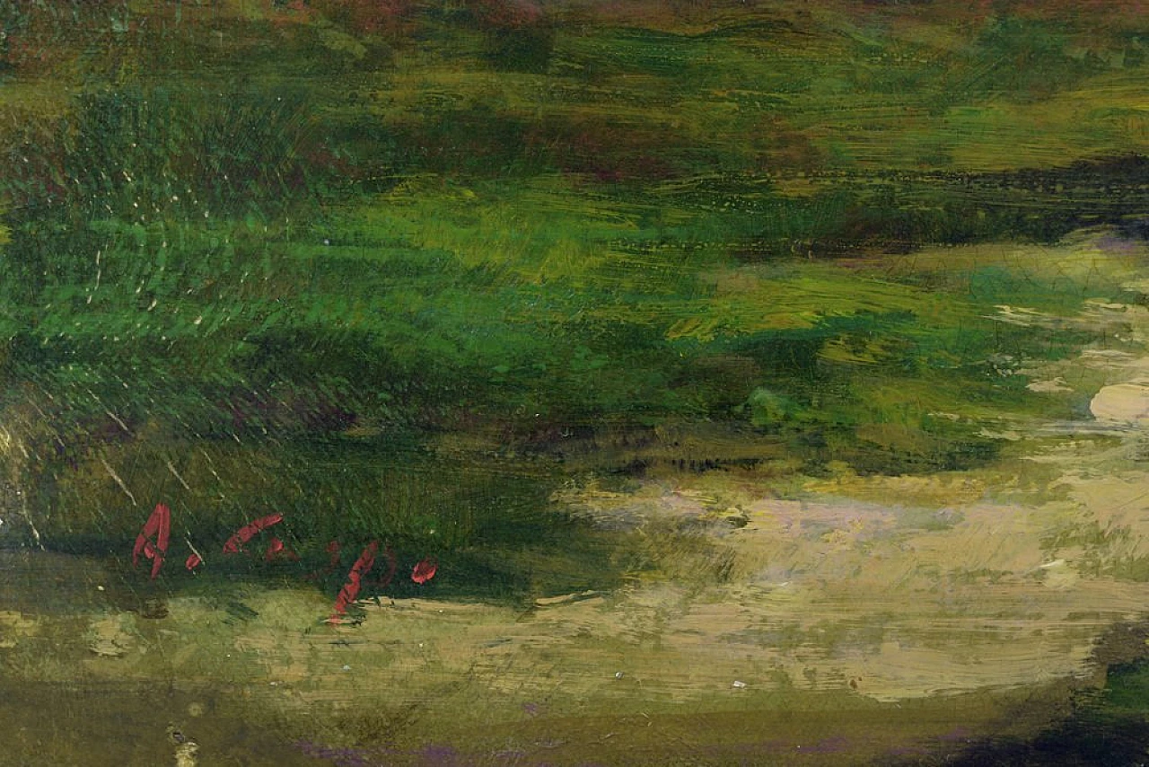 Landscape by Antonio Crespi, oil on canvas in frame, 2000s 5