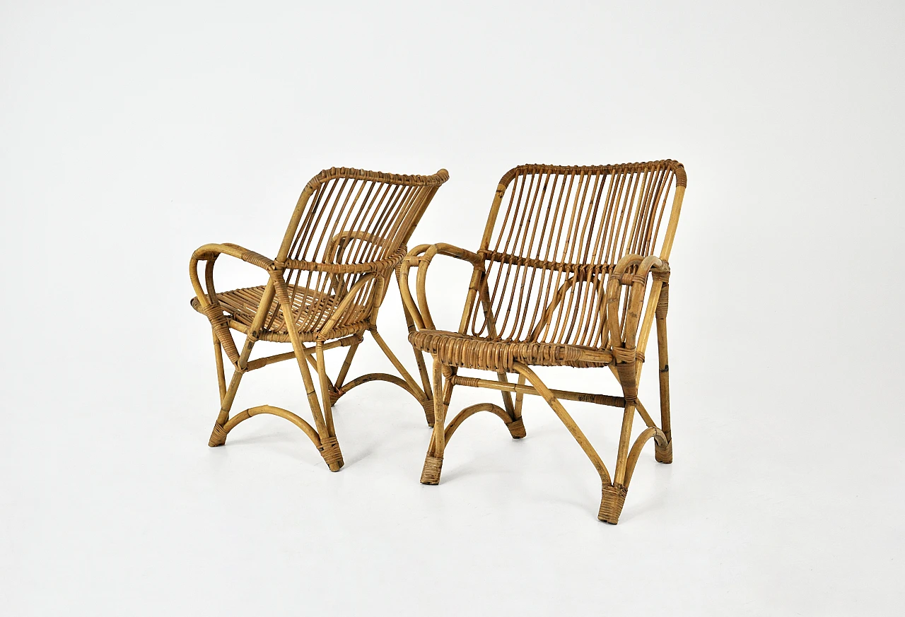 Pair of rattan armchairs, 1960s 1