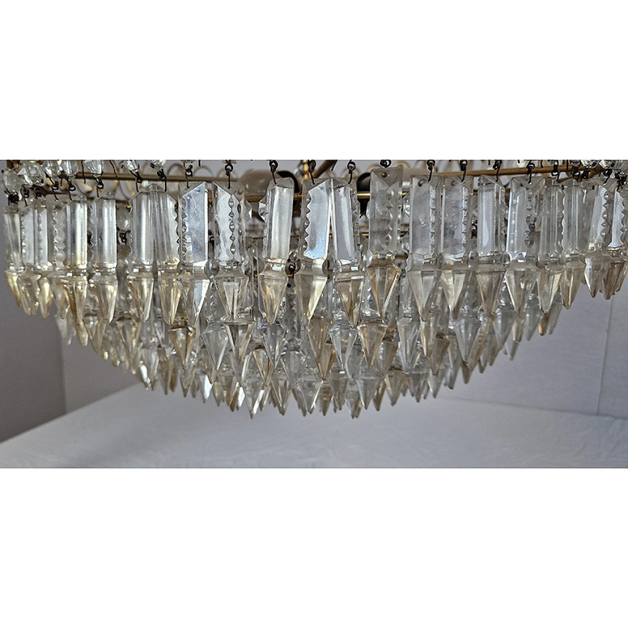 Empire style ceiling lamp in sheet metal, gilt bronze and crystal, '50 2