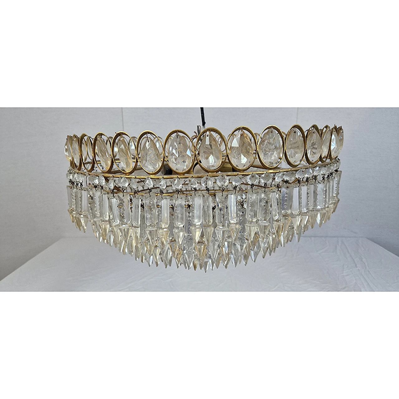 Empire style ceiling lamp in sheet metal, gilt bronze and crystal, '50 4