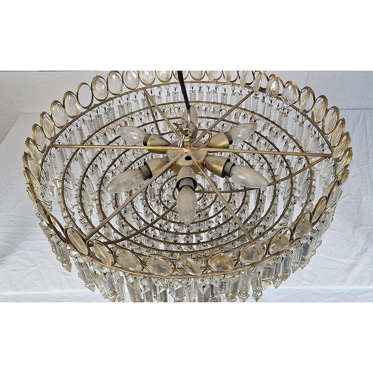 Empire style ceiling lamp in sheet metal, gilt bronze and crystal, '50 5