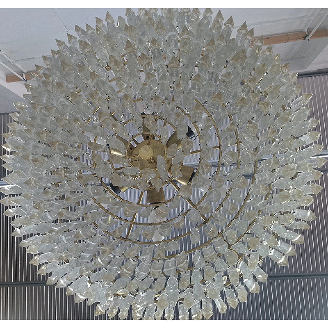 Empire style ceiling lamp in sheet metal, gilt bronze and crystal, '50 6