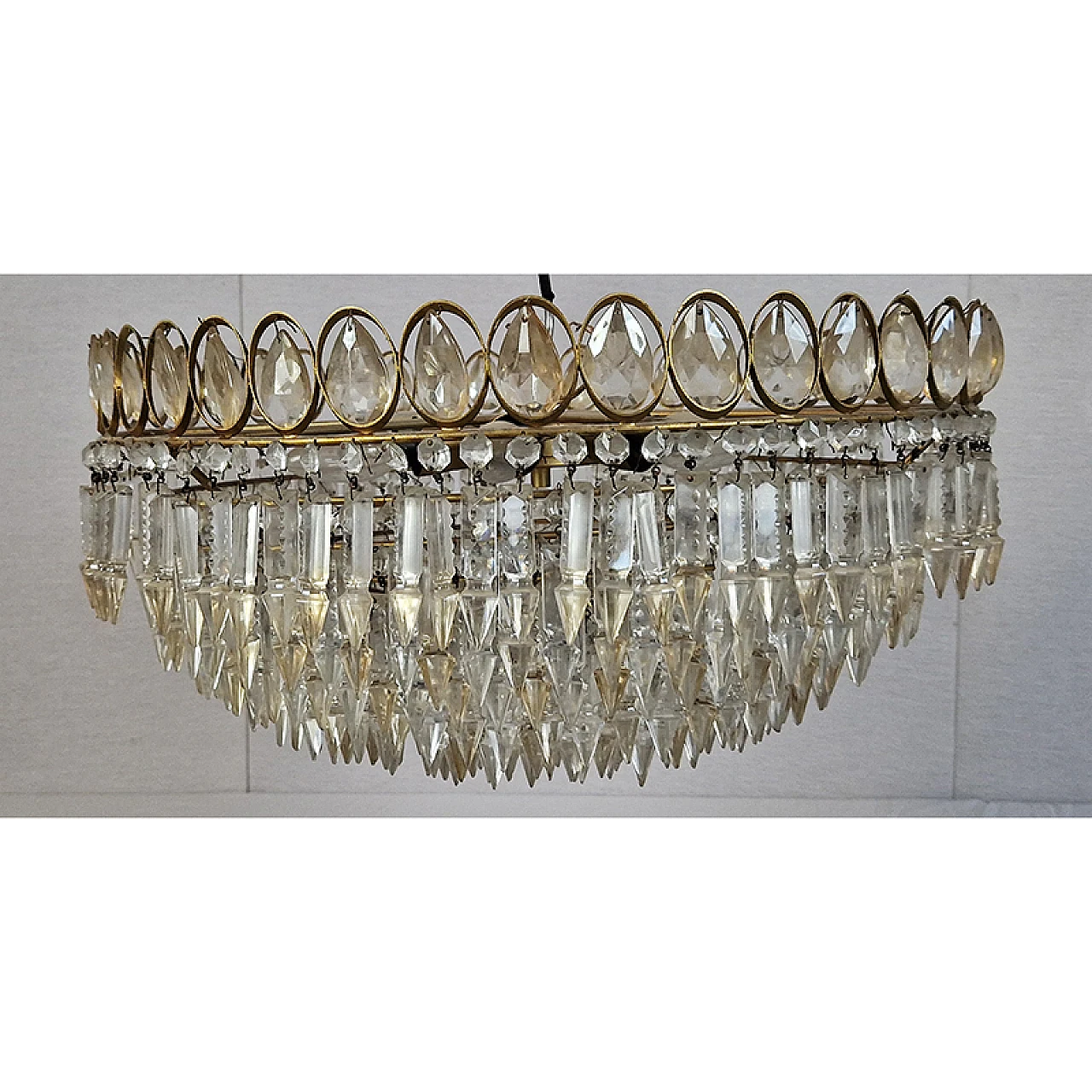 Empire style ceiling lamp in sheet metal, gilt bronze and crystal, '50 7