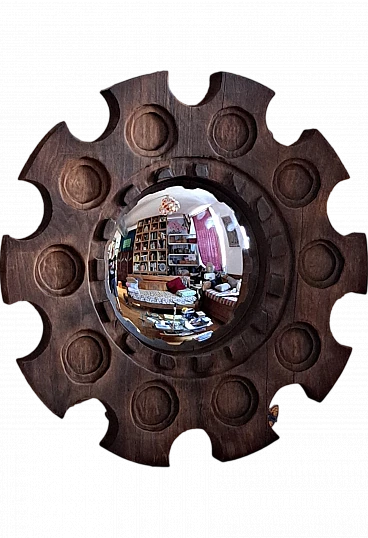 Convex mirror with solid mahogany frame, early 20th century