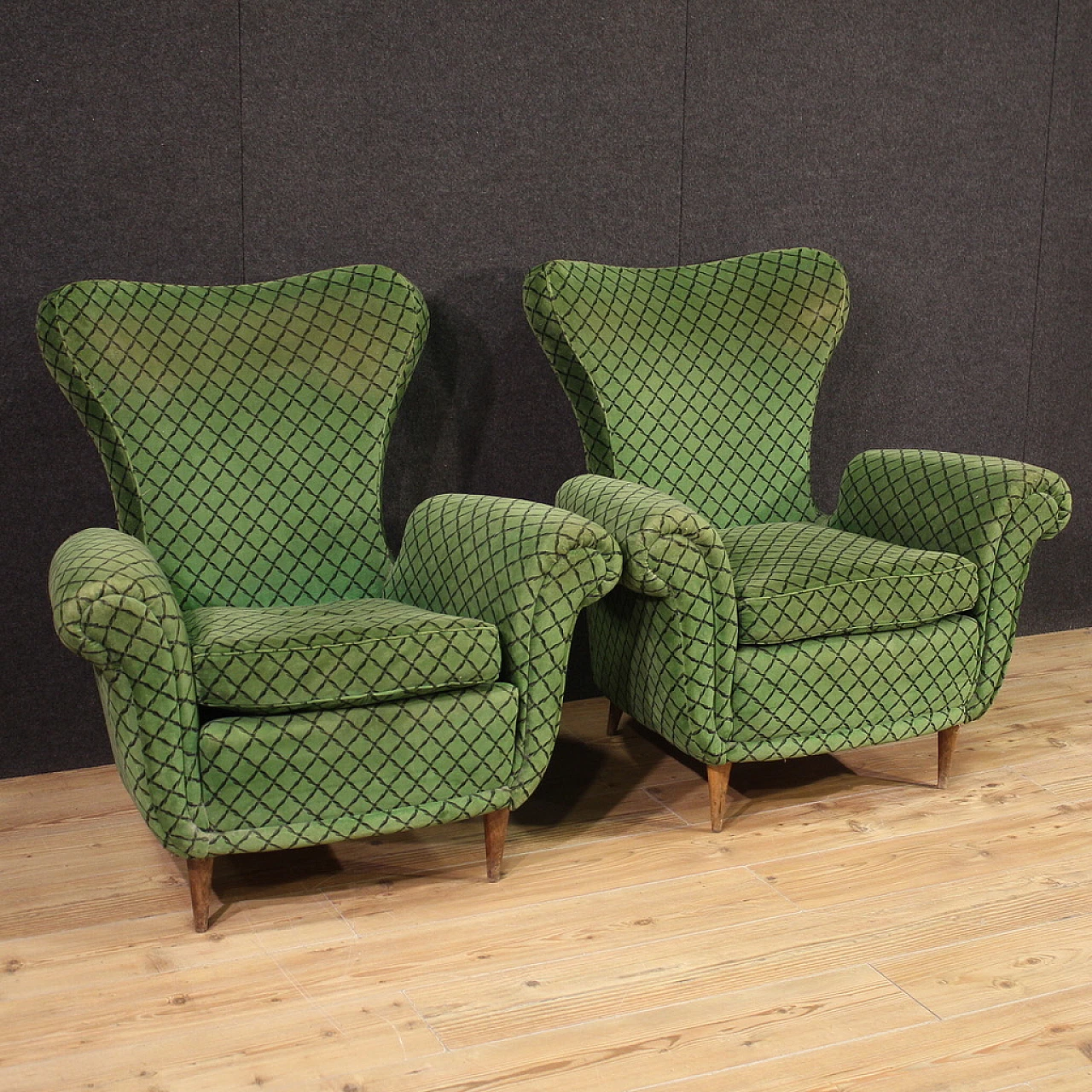 Pair of green armchairs, 60s 1