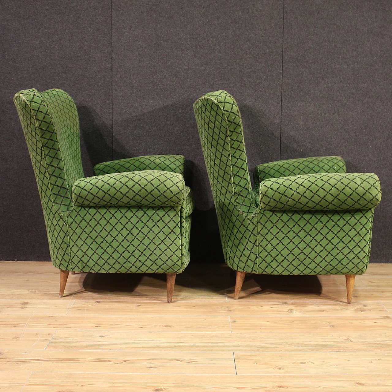 Pair of green armchairs, 60s 3