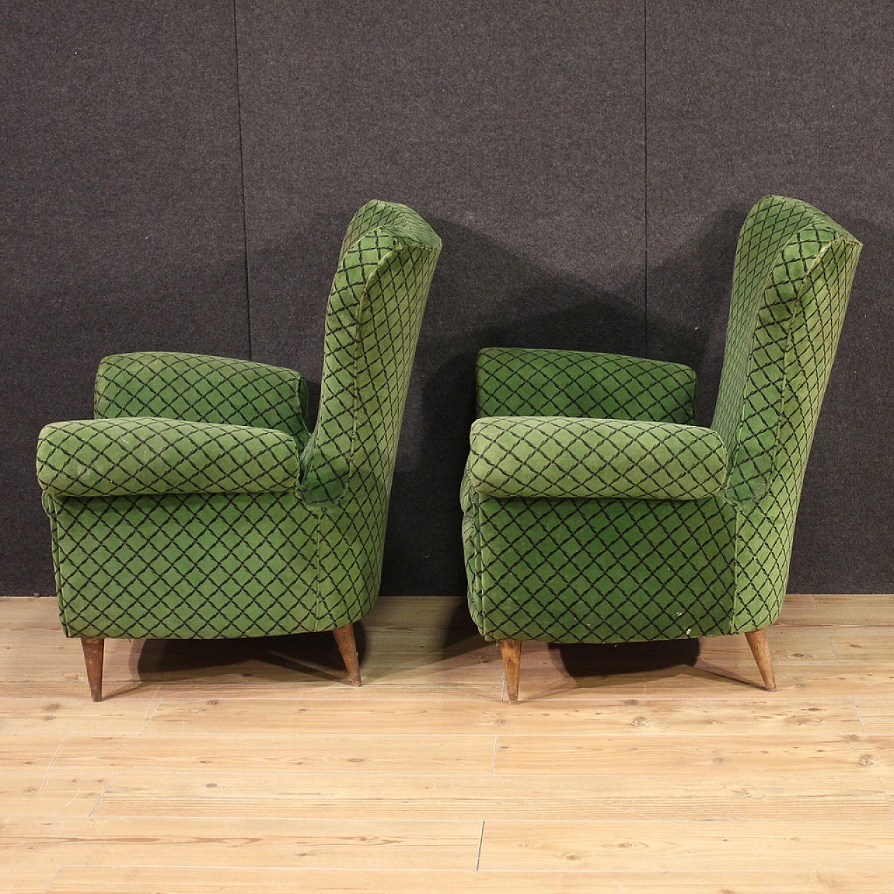 Pair of green armchairs, 60s 5