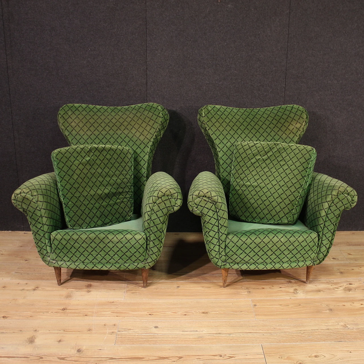 Pair of green armchairs, 60s 9