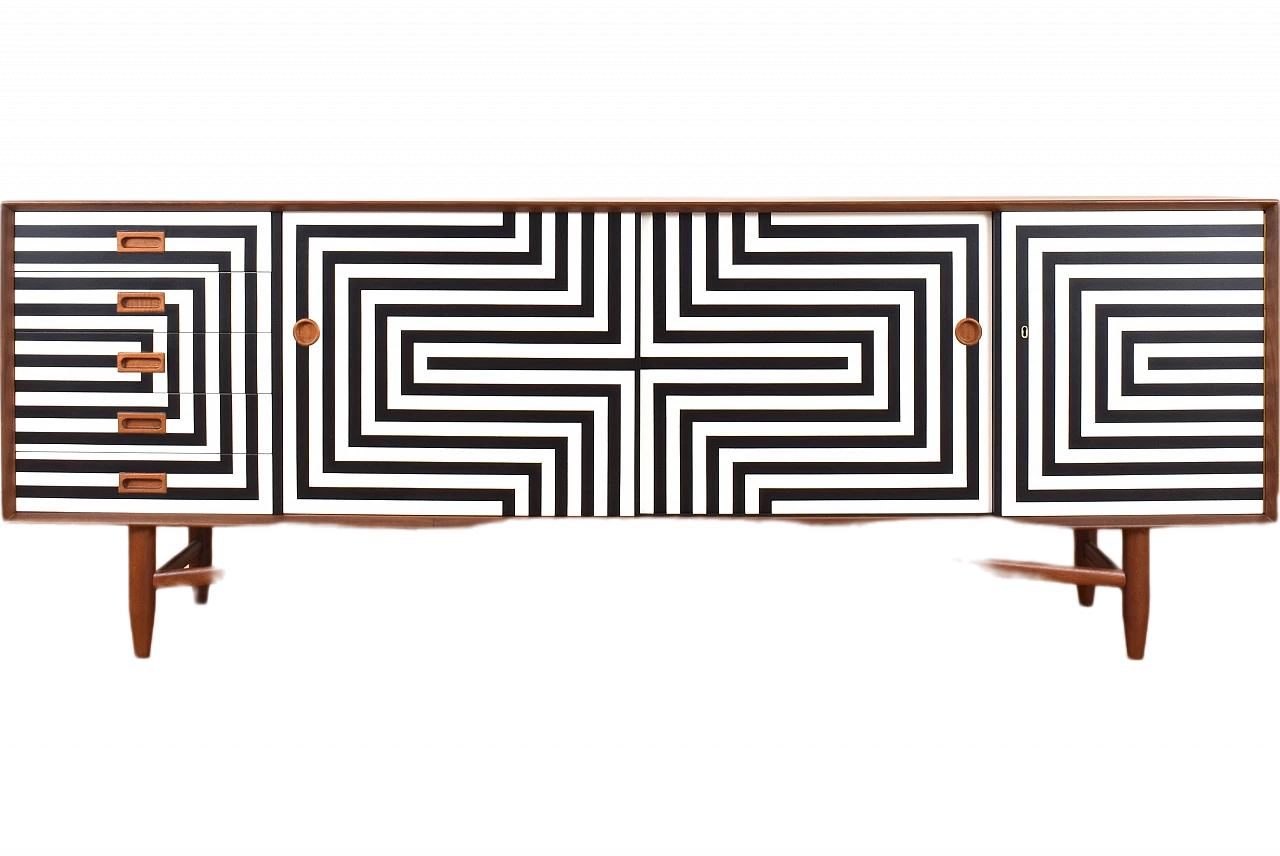 Mid-Century Op-Art Hand-Painted Danish Teak Sideboard, 1960s 22