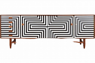 Mid-Century Op-Art Hand-Painted Danish Teak Sideboard, 1960s