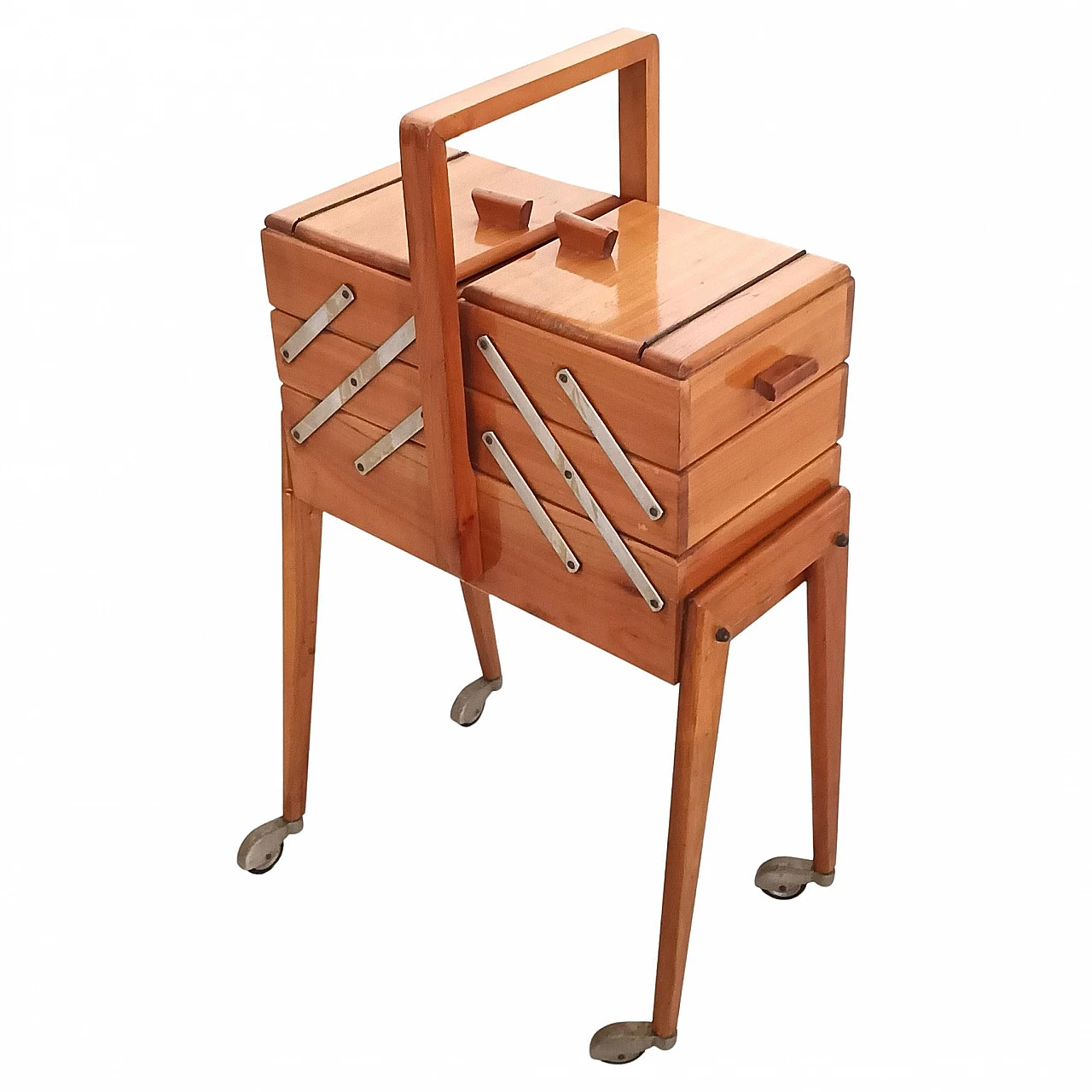 Solid cherrywood standing sewing cabinet or box, 1950s 1