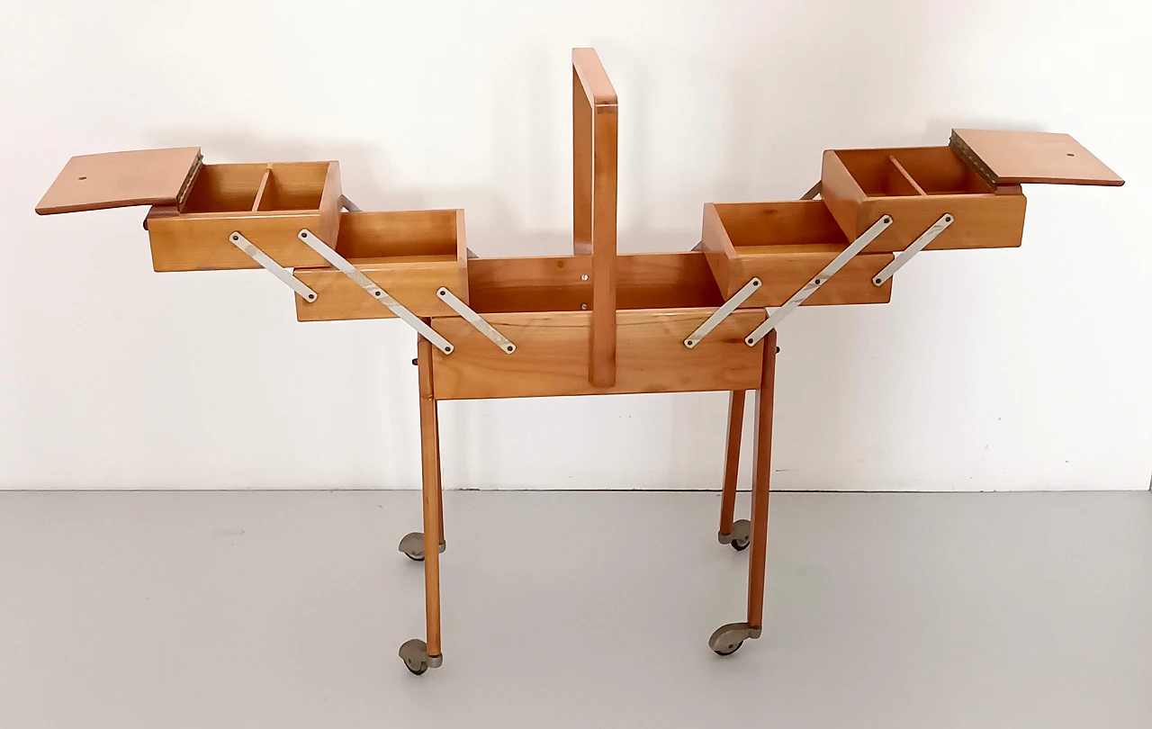 Solid cherrywood standing sewing cabinet or box, 1950s 2