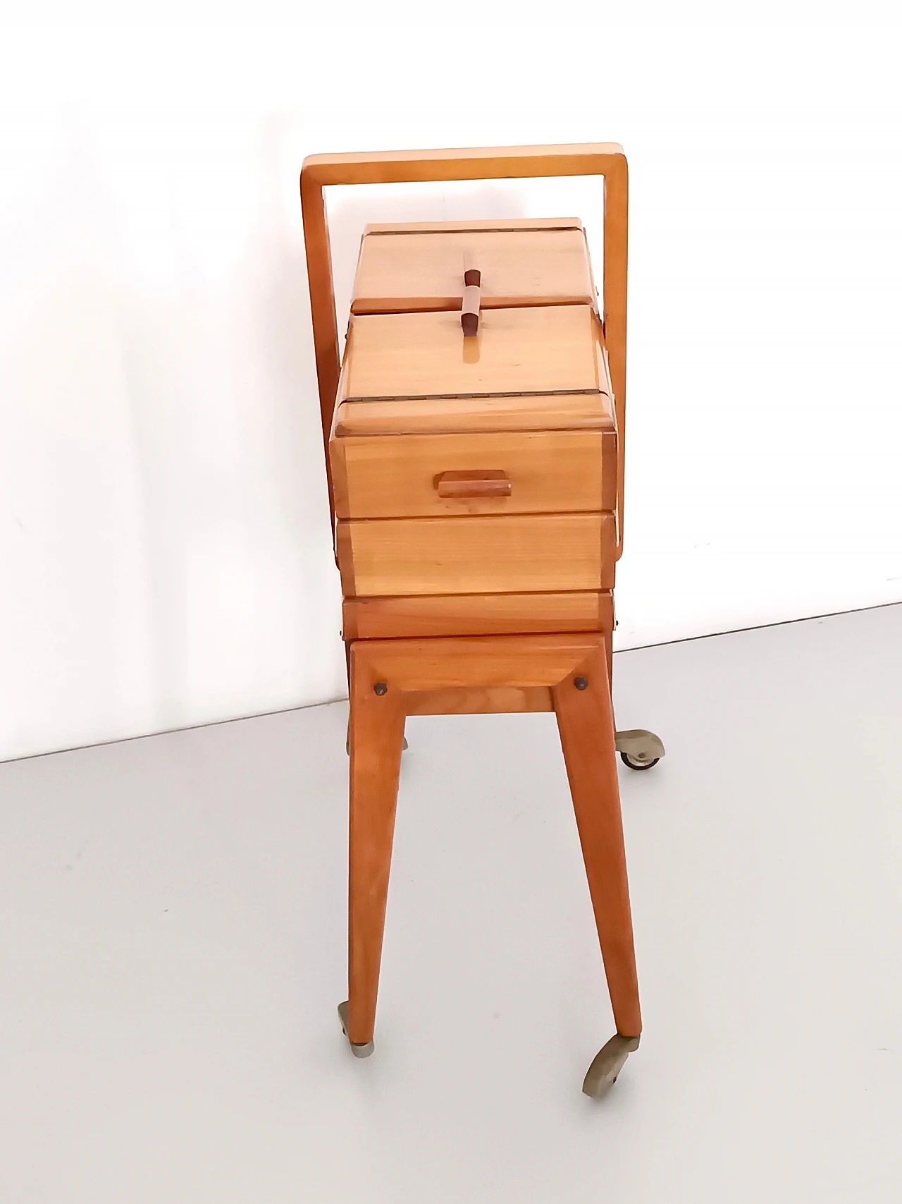 Solid cherrywood standing sewing cabinet or box, 1950s 6