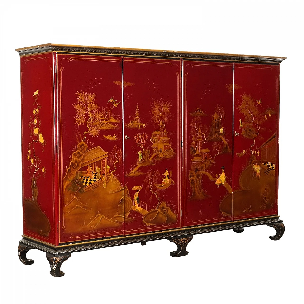 Lacquered and painted wardrobe in chinoiserie style 1