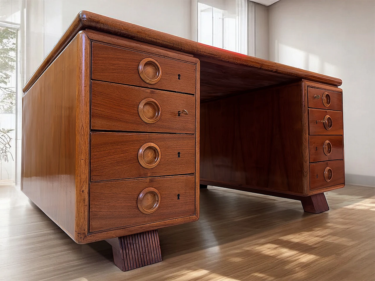 Double sided wood desk by Paolo Buffa, 1950s 2