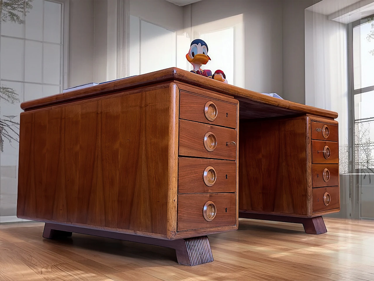 Double sided wood desk by Paolo Buffa, 1950s 4